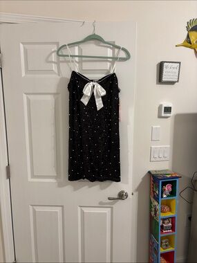 Black Sequin Slip Dress with White Bow